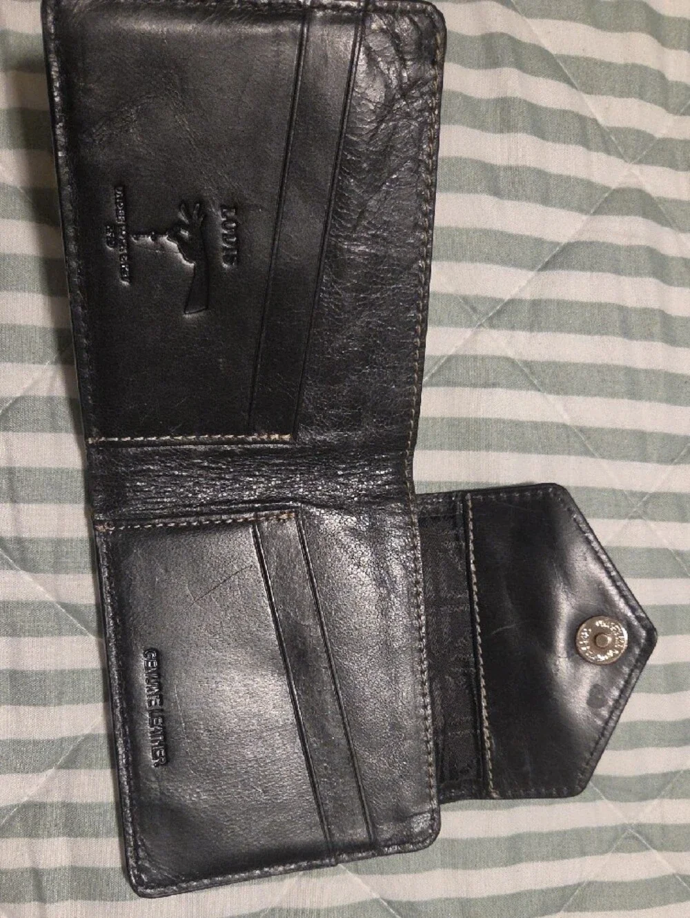 Lodis Black Leather Envelope Snap Wallet with Cream Stitching
